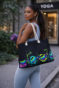 auroncoow60- Flow Yoga Black Statement Carryall Tote with Rope Handles